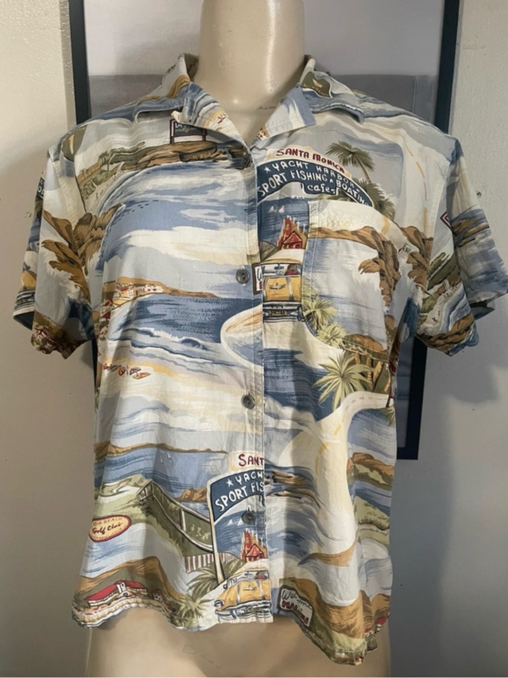 Liz Claiborne Vintage Blue and Beige Coastal Button-Down Shirt